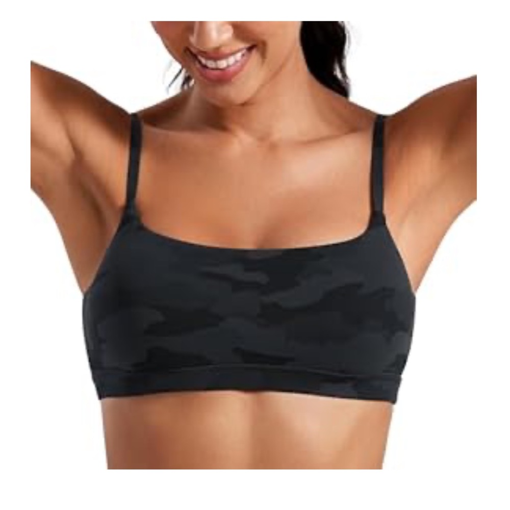 CRZ YOGA Womens Butterluxe Adjustable Spaghetti Strap Sports Bra in Camo Print